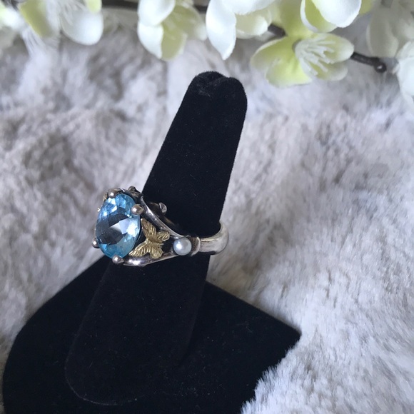 ANN KING STERLING/18K BLUE TOPAZ GEMSTONE RING - Picture 2 of 8